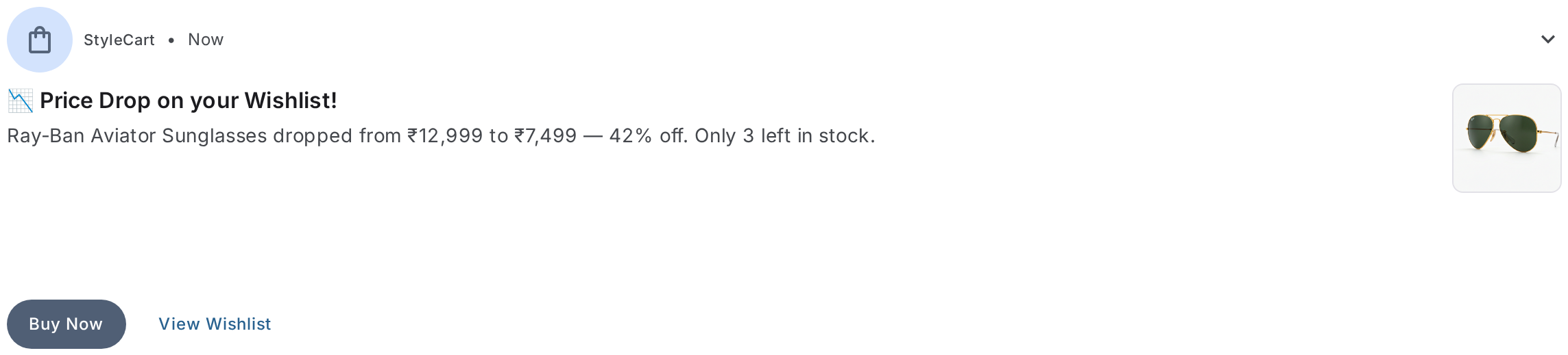Price drop wishlist push notification example