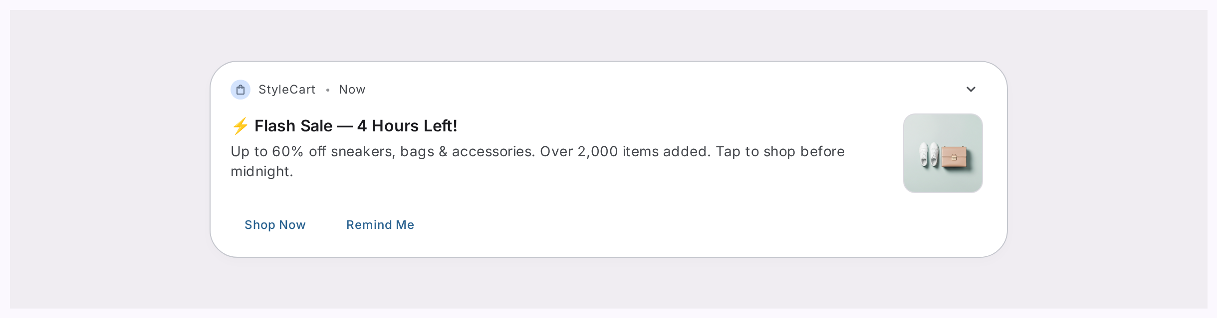 Flash sale timer push notification example