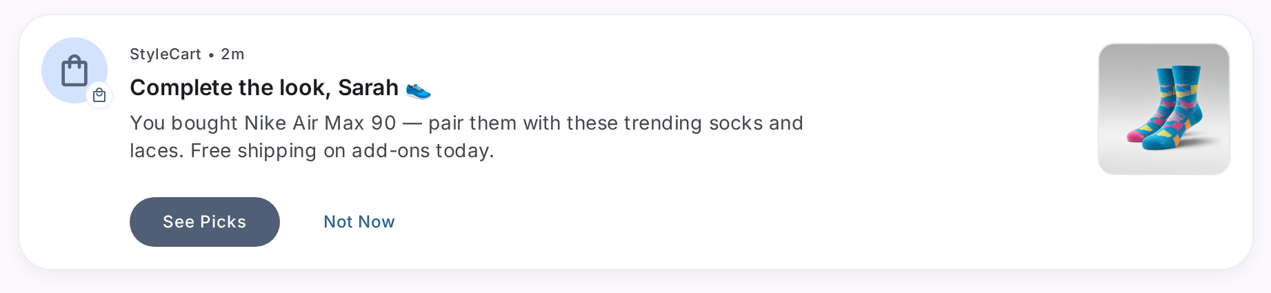 Post-purchase cross-sell push notification example