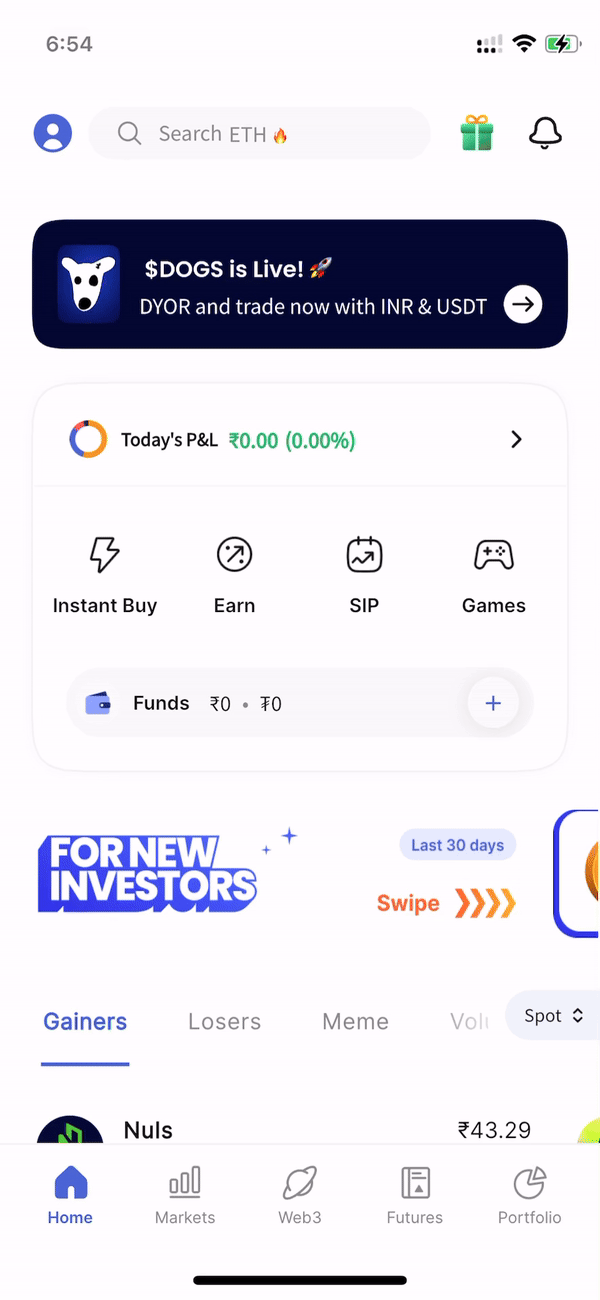 CoinDCX homepage widgets