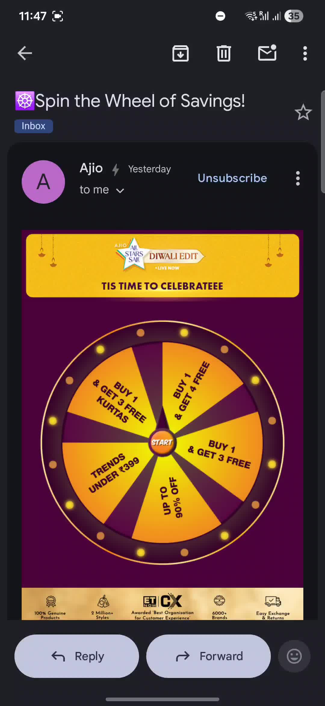 Ajio Uses Interactive Spin the Wheel in Emails