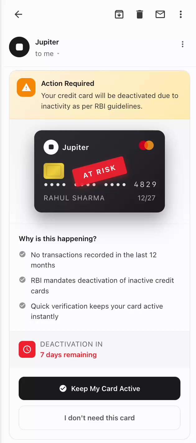 Jupiter Uses AMP Emails for In-Email Card Activation