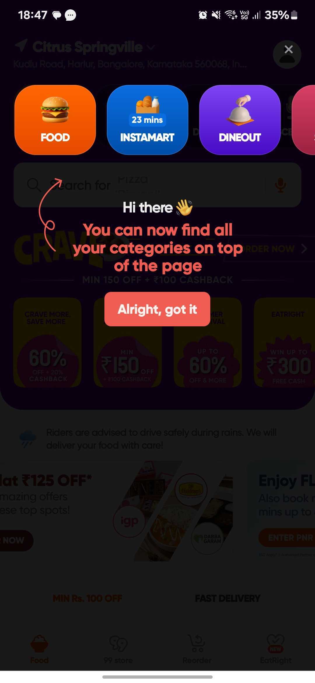 Swiggy Uses Tooltips to Guide Users Through Key Features