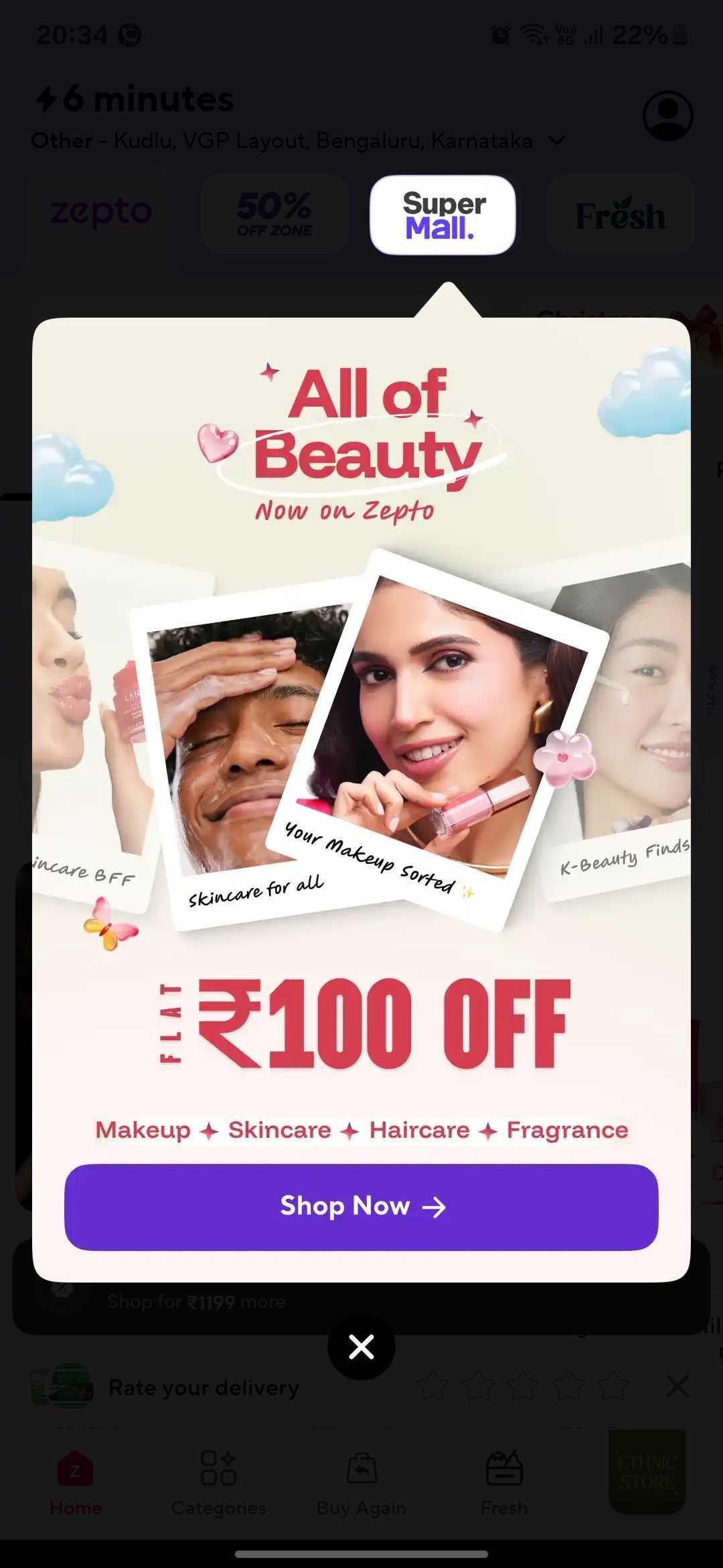 Zepto Uses Tooltips to Promote Category Launches